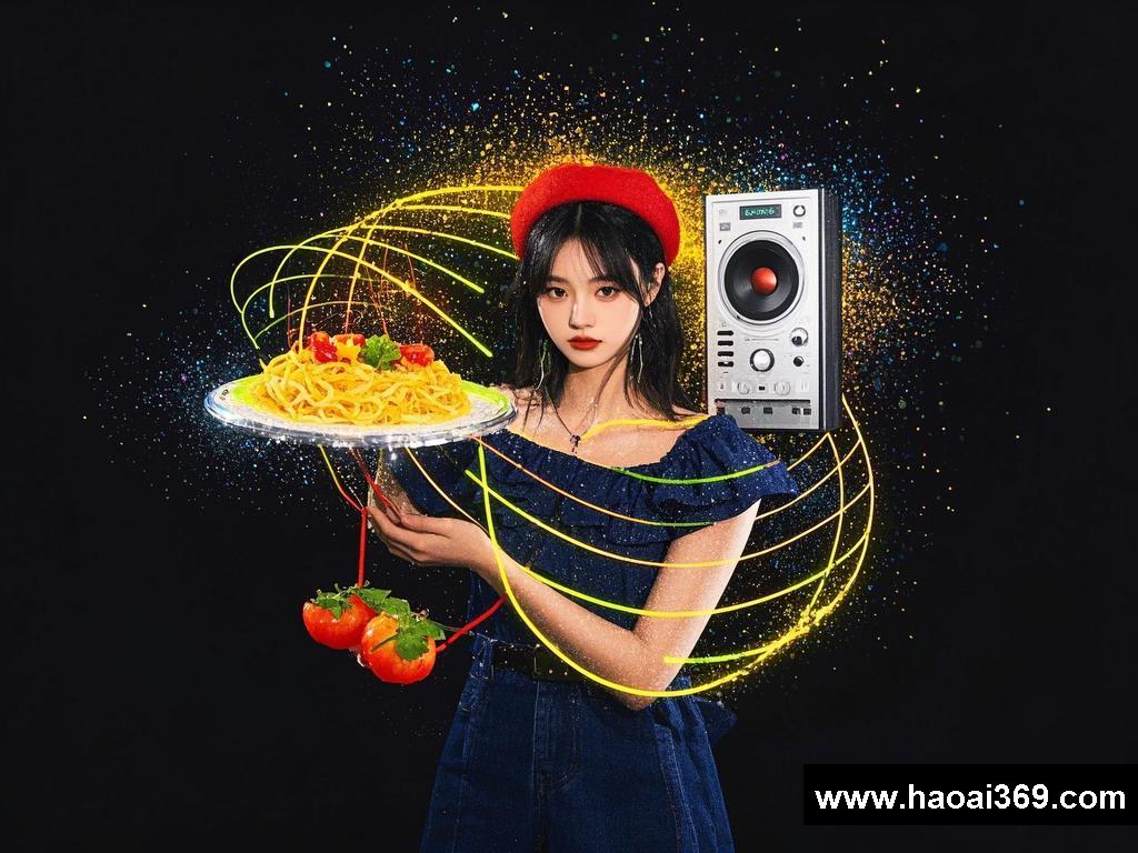 创意交织：粒子、音乐与美食的奇幻恋曲